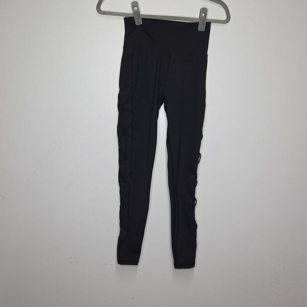 Buffbunny Collection Leggings Small Black Criss Cross Lace Up Side High Waisted